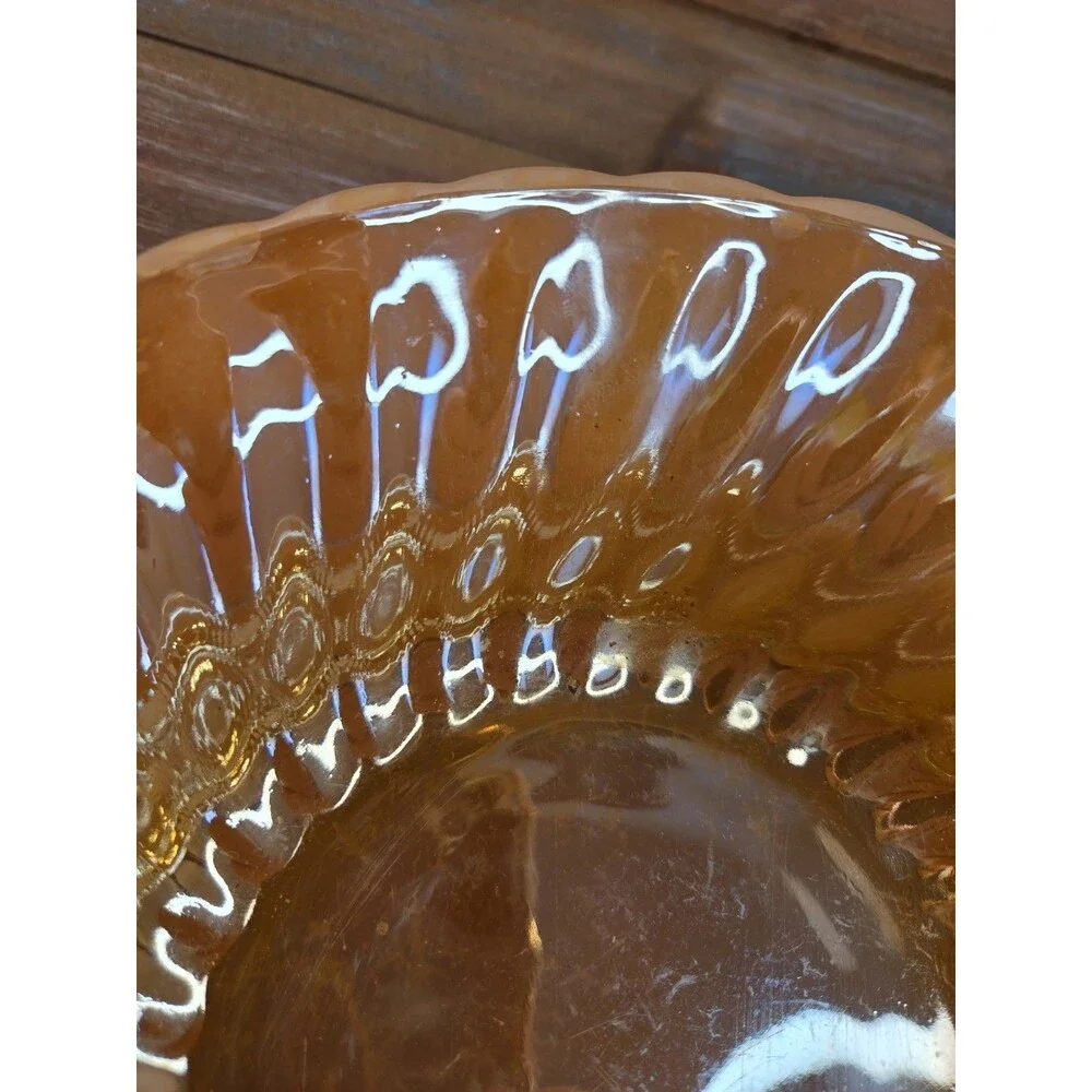 Fire King Vintage Peach Lusterware Dessert Bowl Scalloped Edge, Iridescent